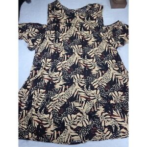 Robert Louis Womens XL Tropical Leaf Cold Shoulder Dress Rayon Boho Summer